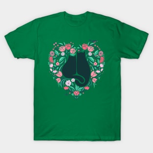 I Heart Cats and Flowers Green Version T-Shirt